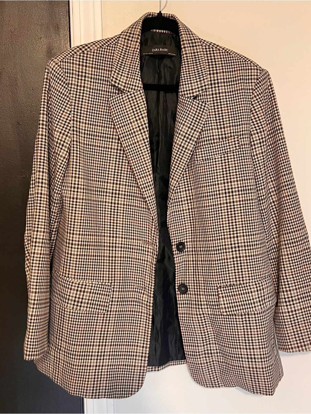 Zara Tan Plaid Houndstooth Blazer - Size Small